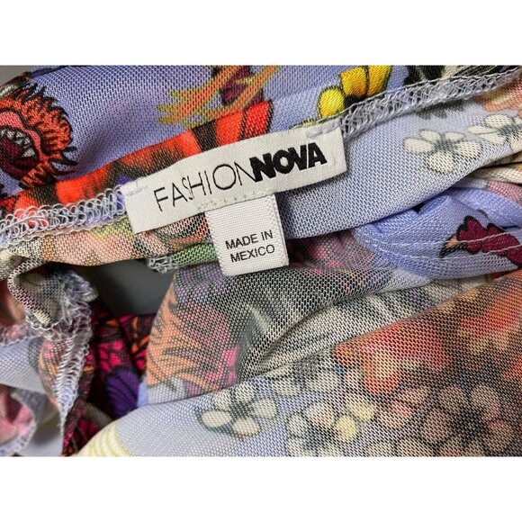 Fashion Nova Asian Dragon Floral Bodysuit‎ Periwinkle Blue Size Large Sexy Sheer - Picture 4 of 4